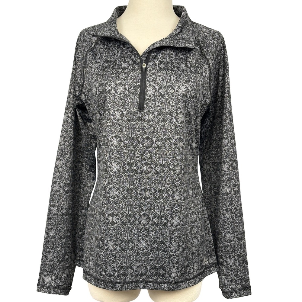 RBX Women's Medium Gray Floral 1/4 Zip Activewear Athletic Pullover Top